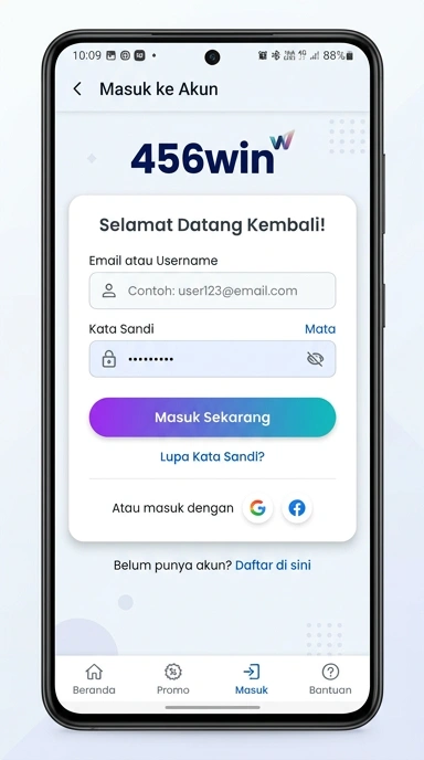 Tampilan halaman login 456win